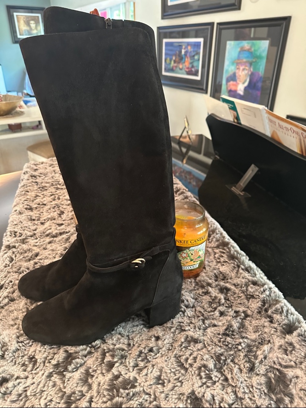 Cole hann Women's Black Suede Knee-High Boots new floor models $258 retail